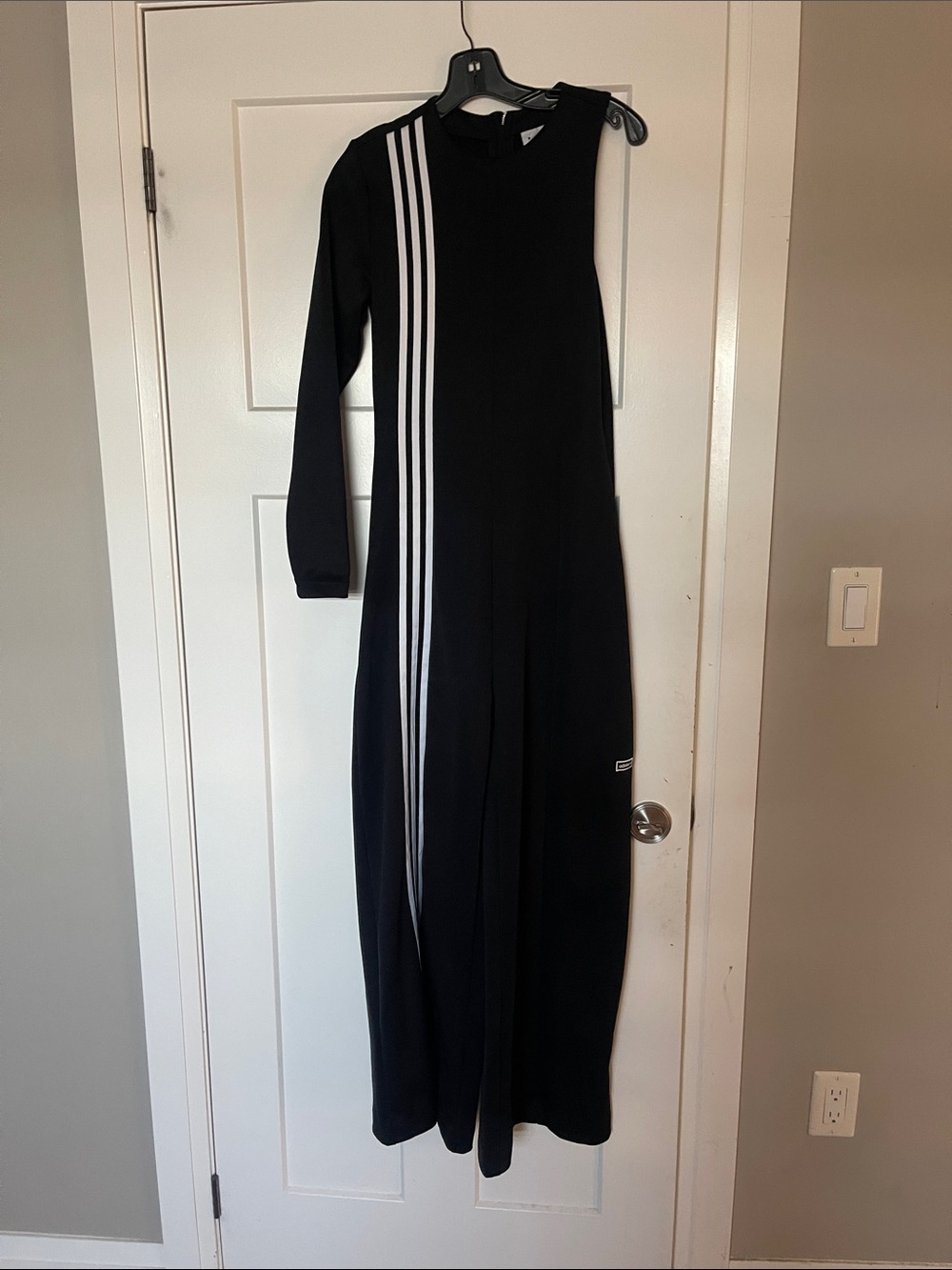 adidas Black Long-Sleeve Maxi Dress with White Stripes